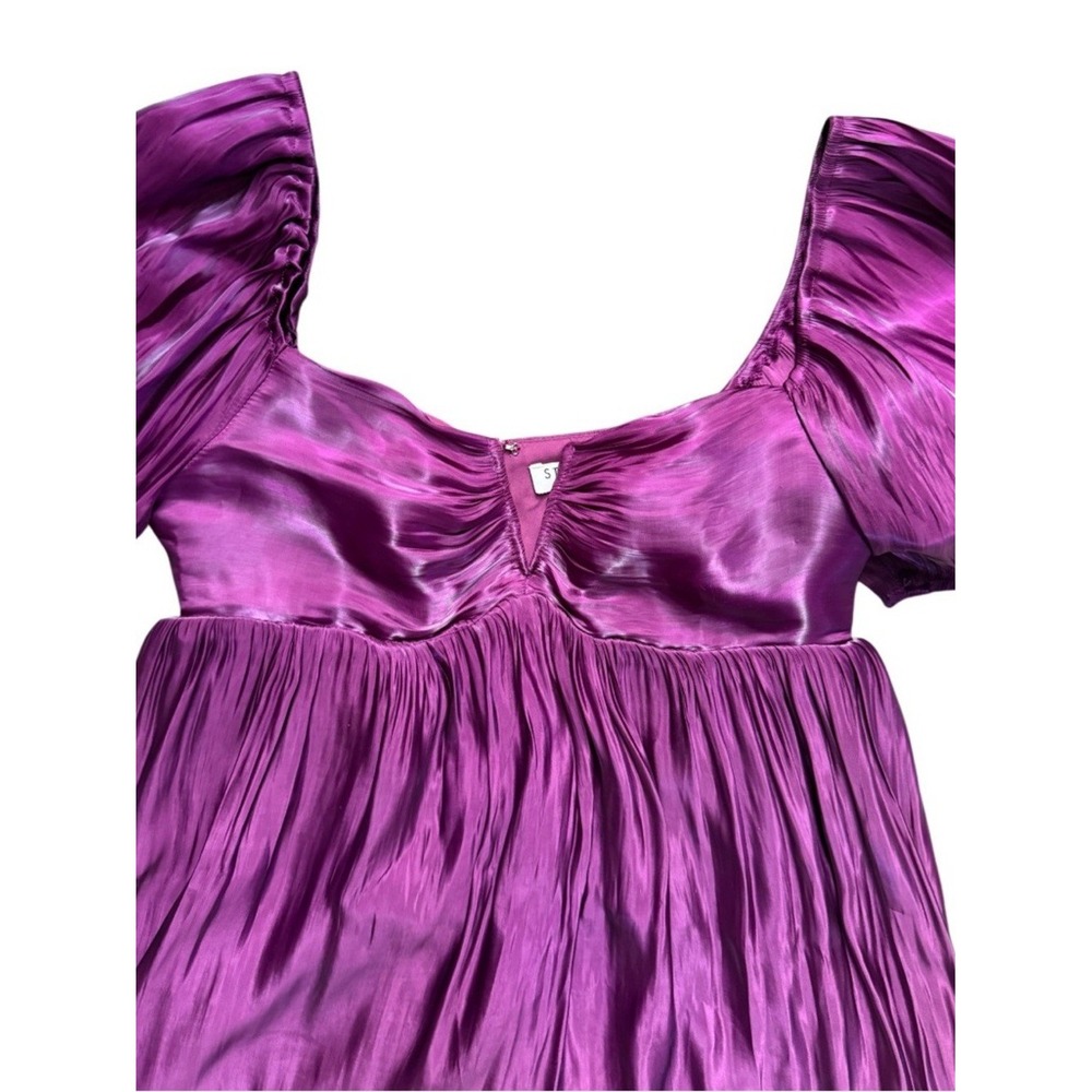 Storia Satin Puff Sleeve Babydoll Mini Dress - Magenta - Medium Coquette Barbie - Picture 6 of 8